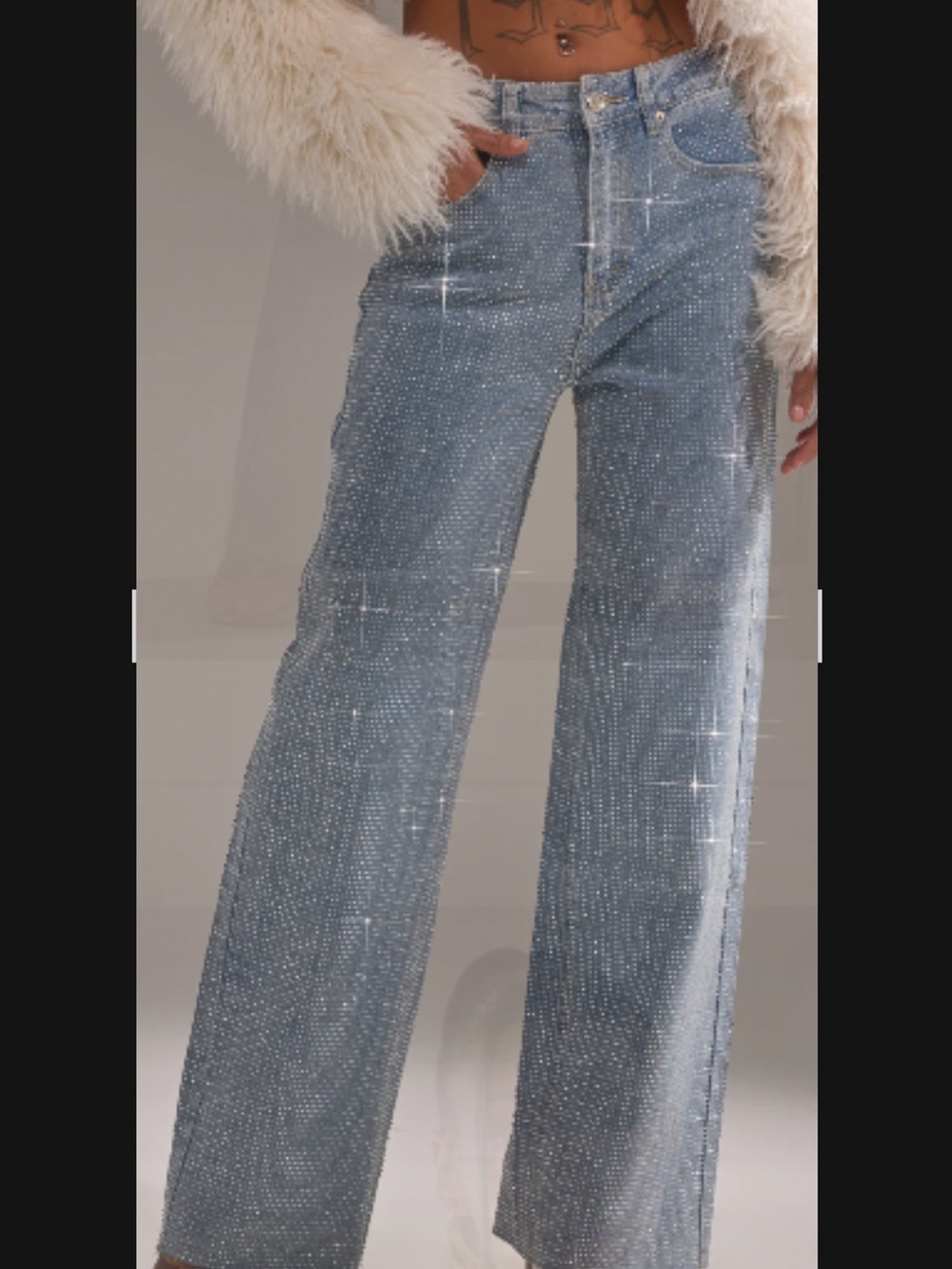AKIRA Light Blue Rhinestone Straight Leg Jeans